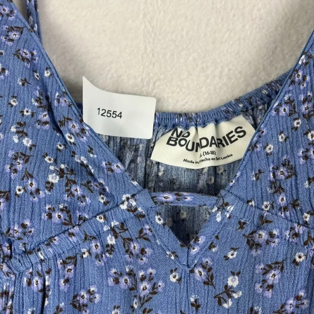 No Boundaries Blue Floral Maxi Dress Women's Size XL V-Neck Spaghetti Strap - Picture 10 of 10